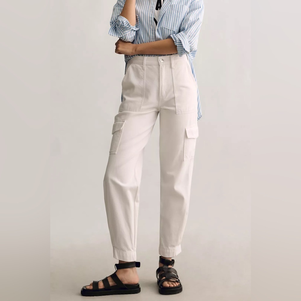 Pistola Anthropologie Josephine High-Rise Cargo Tapered Jeans in White